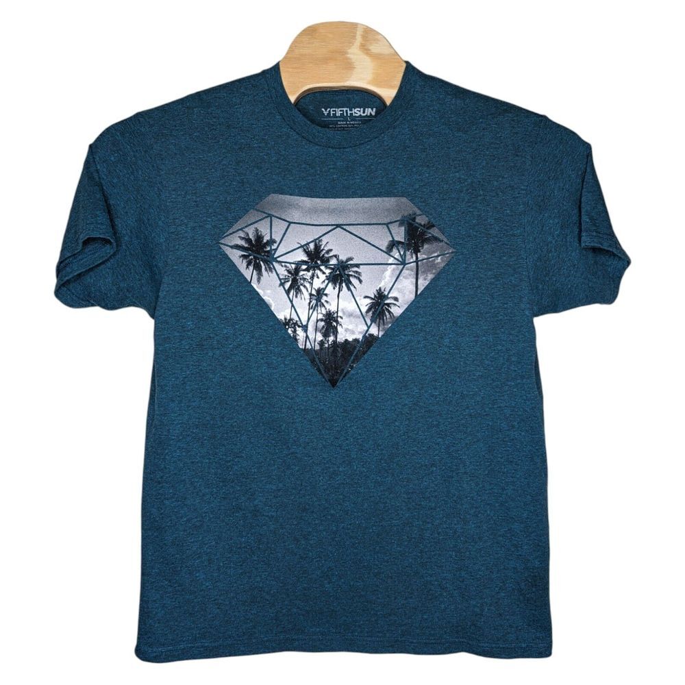 Fifth Sun Mens T Shirt Size Large Blue Diamond Palm Trees Graphic Short Sleeve‎